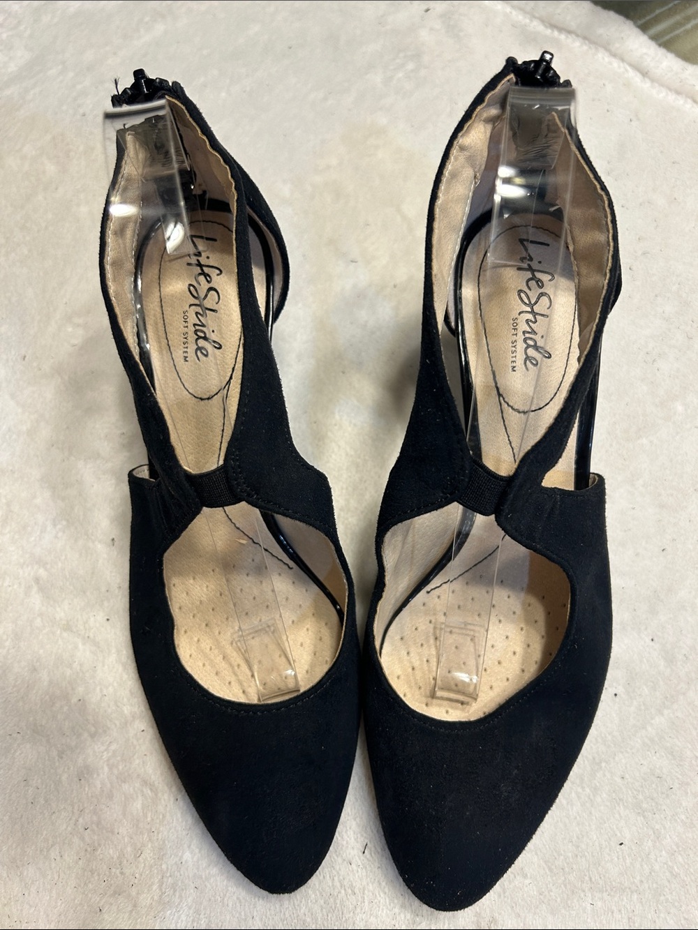 Life Stride Black Suede Pointed Toe Slingback Heels